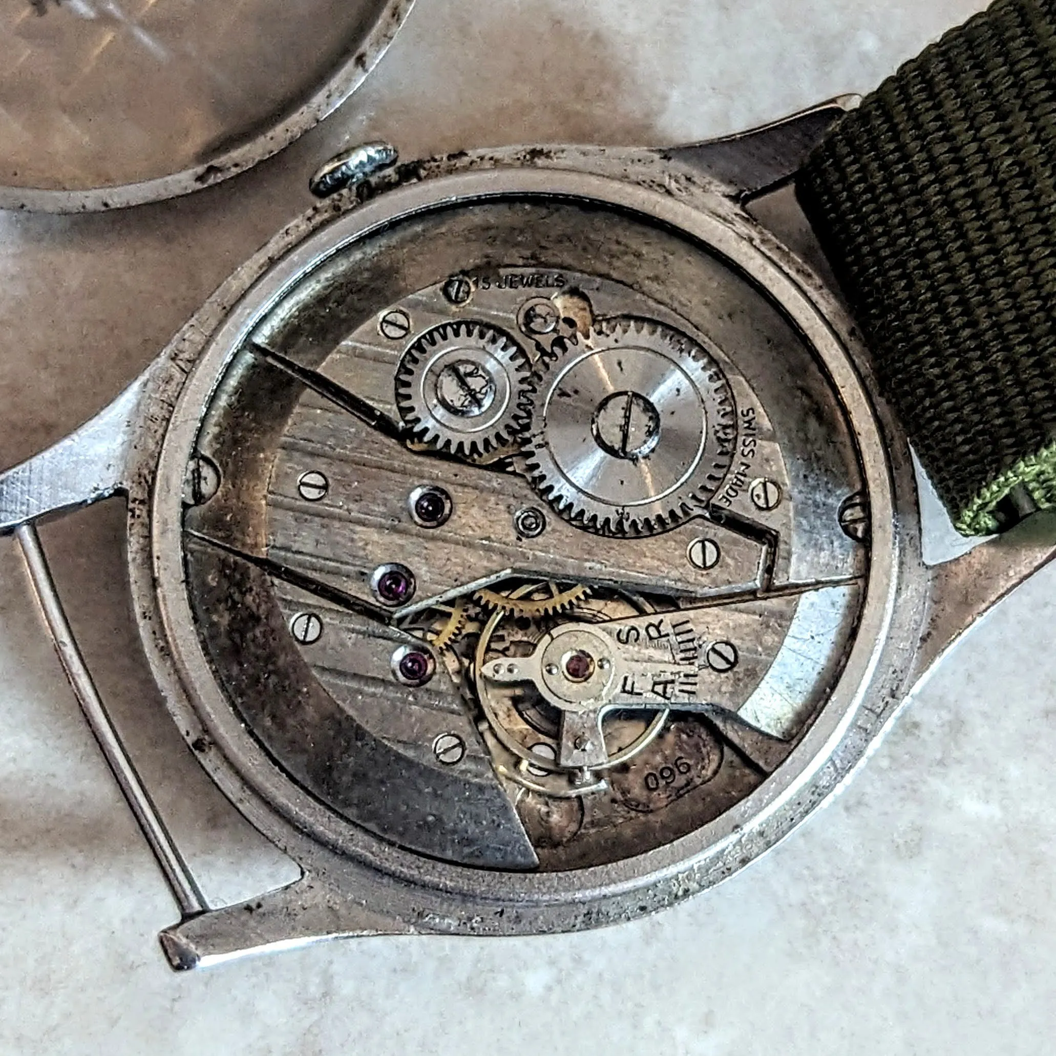NICE WATCH Military Style 34.5mm Wristwatch Swiss Cal. ETA 960 Watch