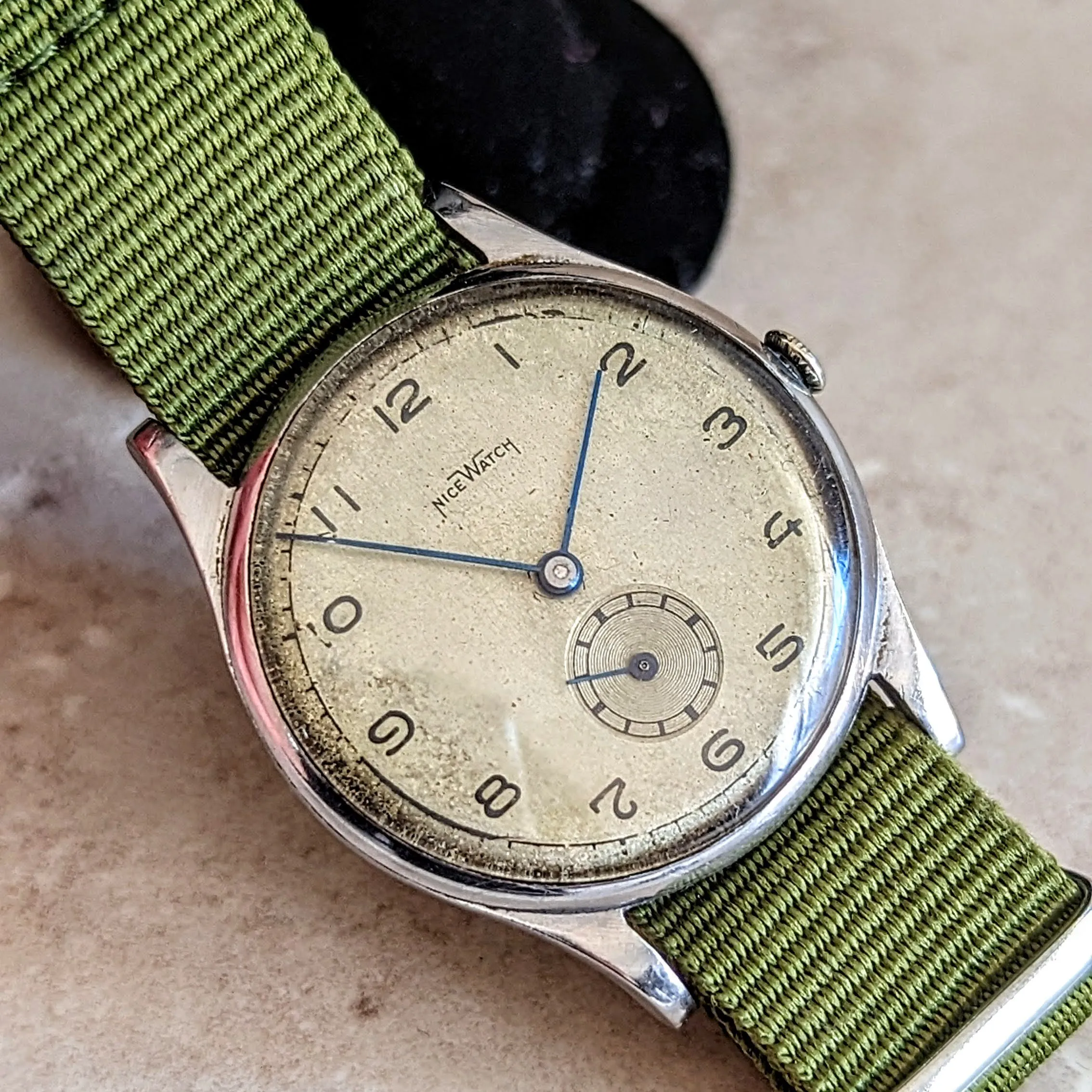 NICE WATCH Military Style 34.5mm Wristwatch Swiss Cal. ETA 960 Watch