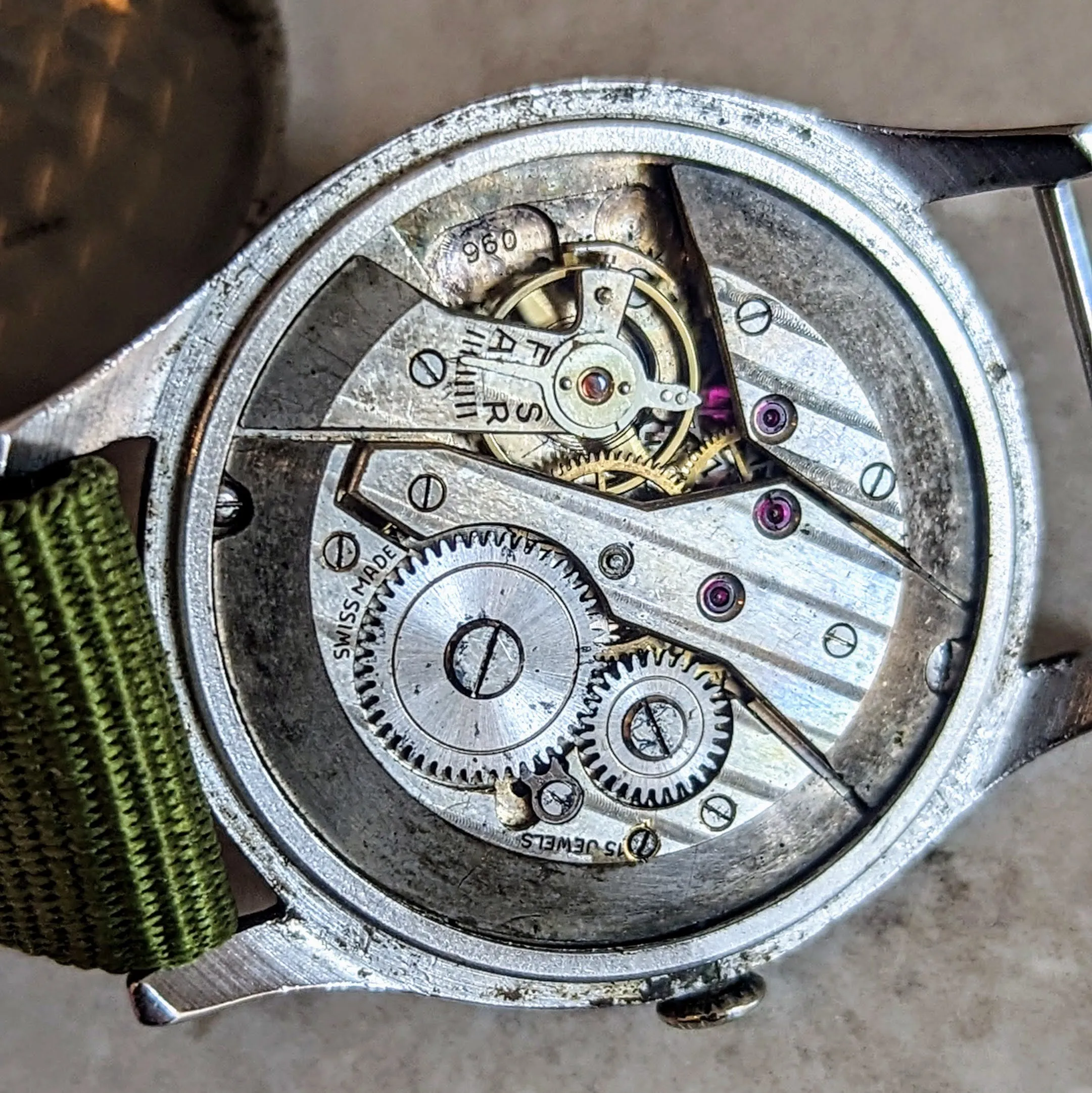 NICE WATCH Military Style 34.5mm Wristwatch Swiss Cal. ETA 960 Watch