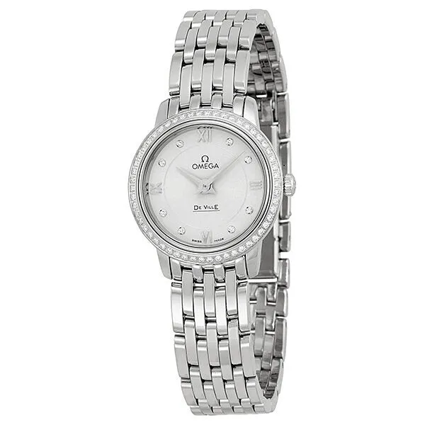 Omega DeVille Prestige Silver Diamond Dial Stainless Steel Ladies Watch 42415246052001