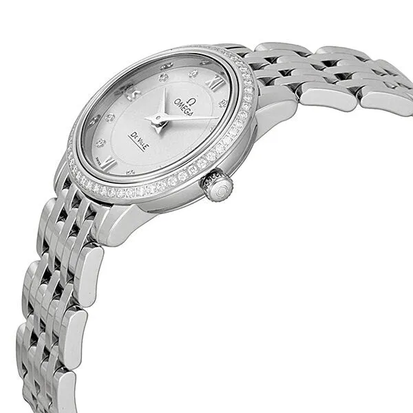 Omega DeVille Prestige Silver Diamond Dial Stainless Steel Ladies Watch 42415246052001