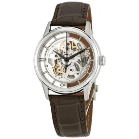 Oris Artelier Translucent Silver Skeleton Dial Automatic Men's Leather Watch 01 734 7684 4051-07 1 21 73FC