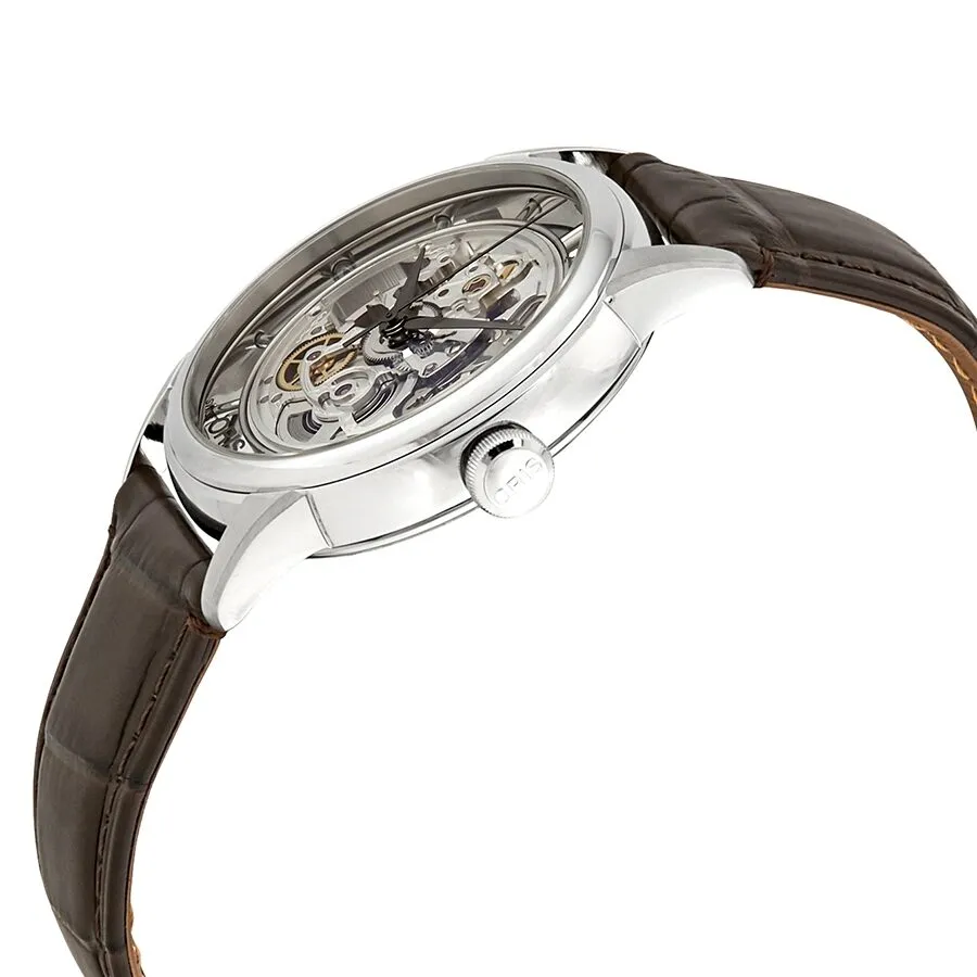 Oris Artelier Translucent Silver Skeleton Dial Automatic Men's Leather Watch 01 734 7684 4051-07 1 21 73FC