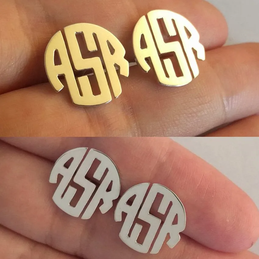 Personalized Round Monogram Stud Earrings For