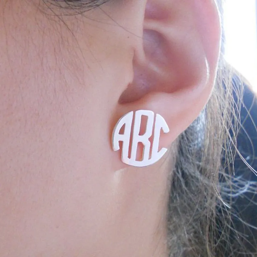 Personalized Round Monogram Stud Earrings For