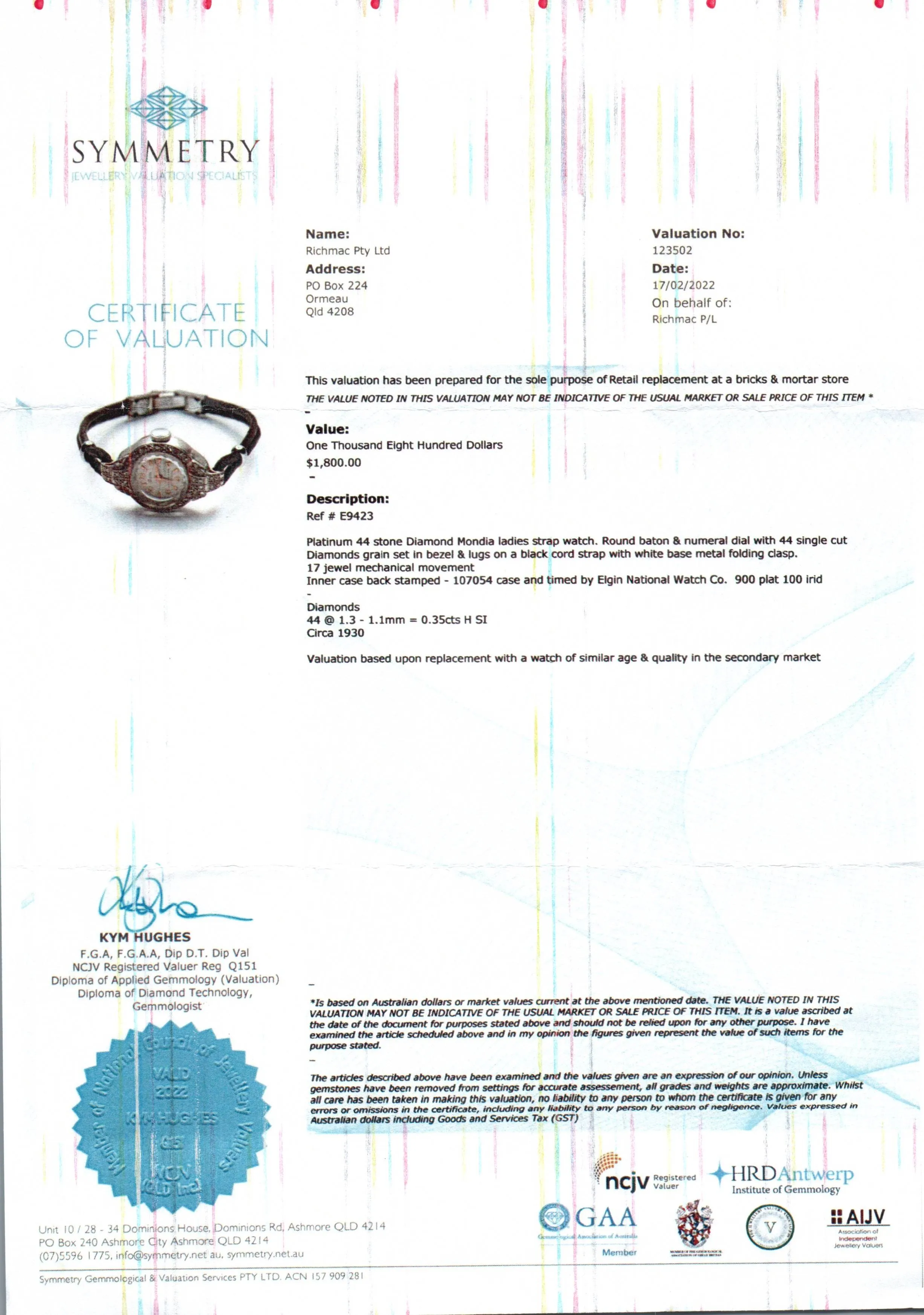 Platinum 44 Stone Diamond Mondia Ladies Watch