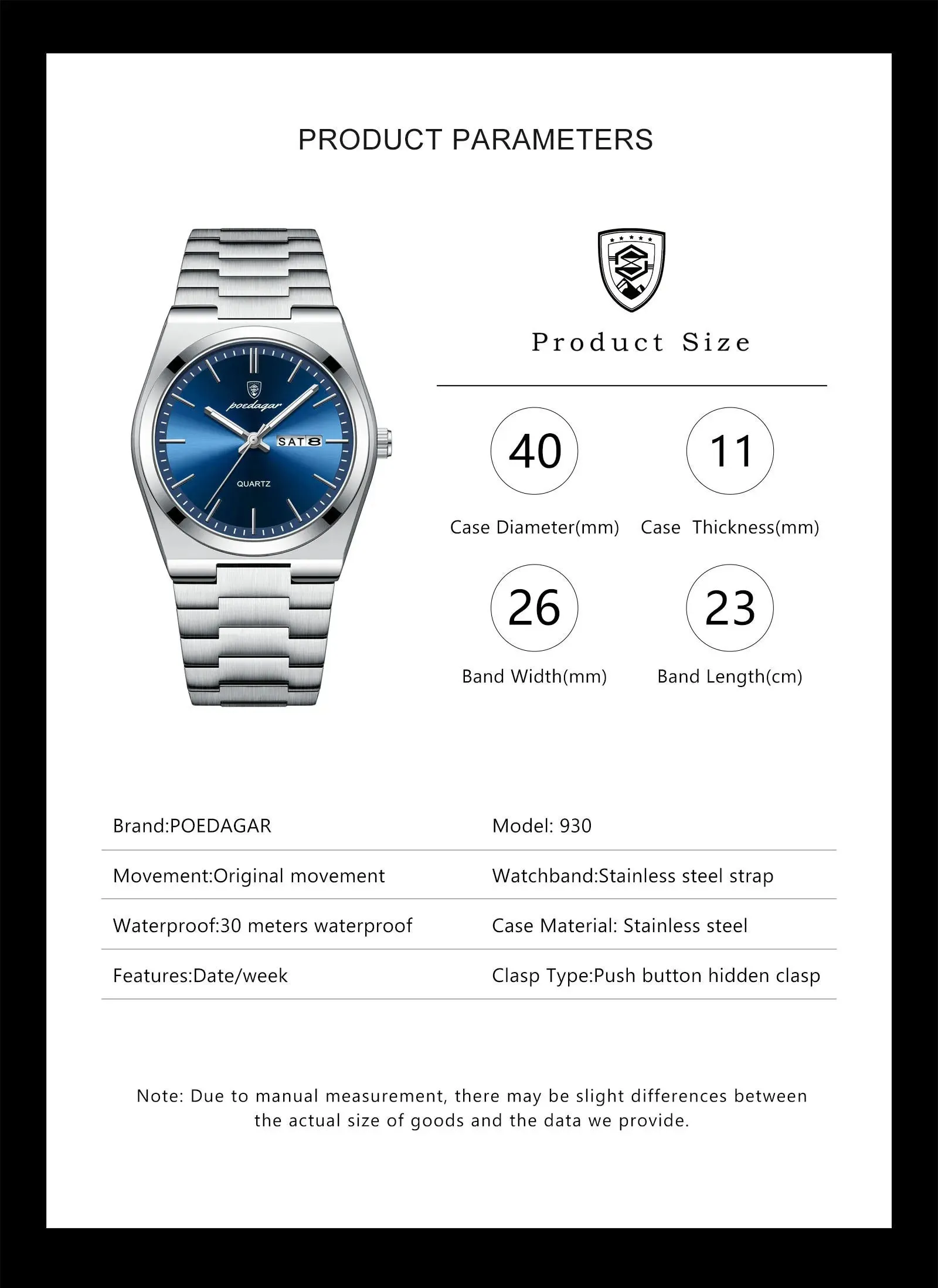 POEDAGAR Luxury Watch For men  Waterproof Luminous Date Week Stainless Steel Men Watch Casual Quartz  box