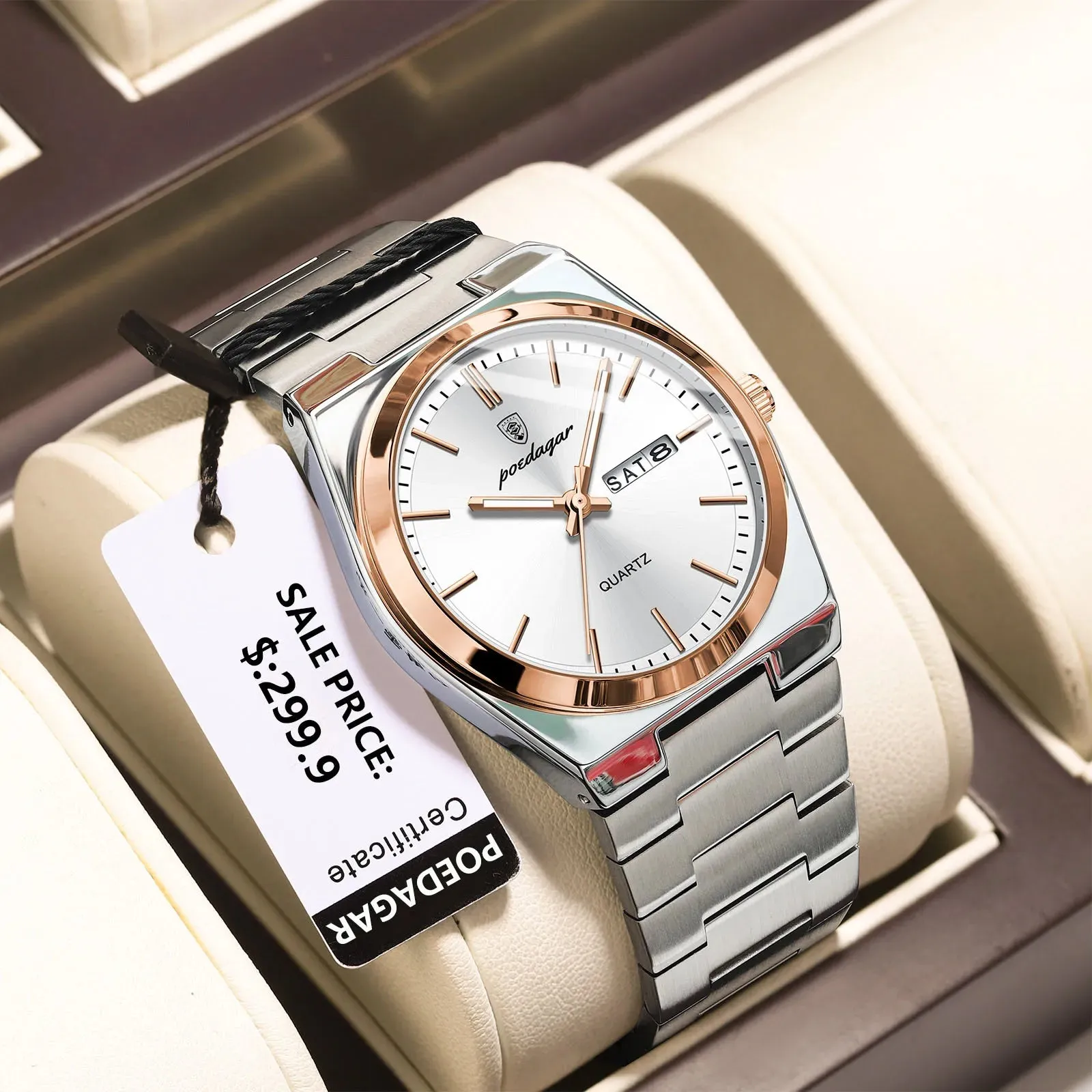 POEDAGAR Luxury Watch For men  Waterproof Luminous Date Week Stainless Steel Men Watch Casual Quartz  box