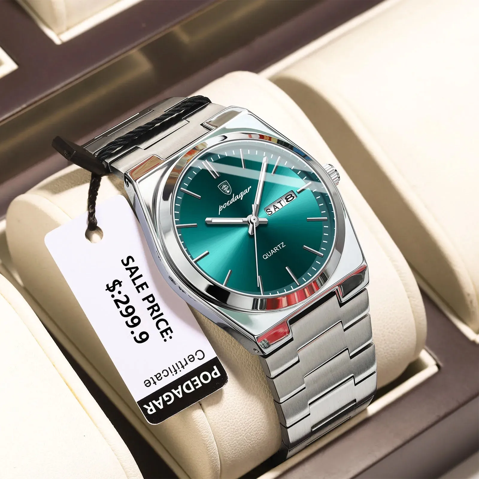 POEDAGAR Luxury Watch For men  Waterproof Luminous Date Week Stainless Steel Men Watch Casual Quartz  box