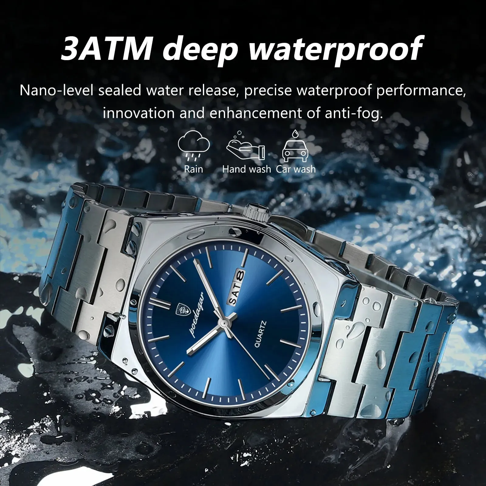 POEDAGAR Luxury Watch For men  Waterproof Luminous Date Week Stainless Steel Men Watch Casual Quartz  box