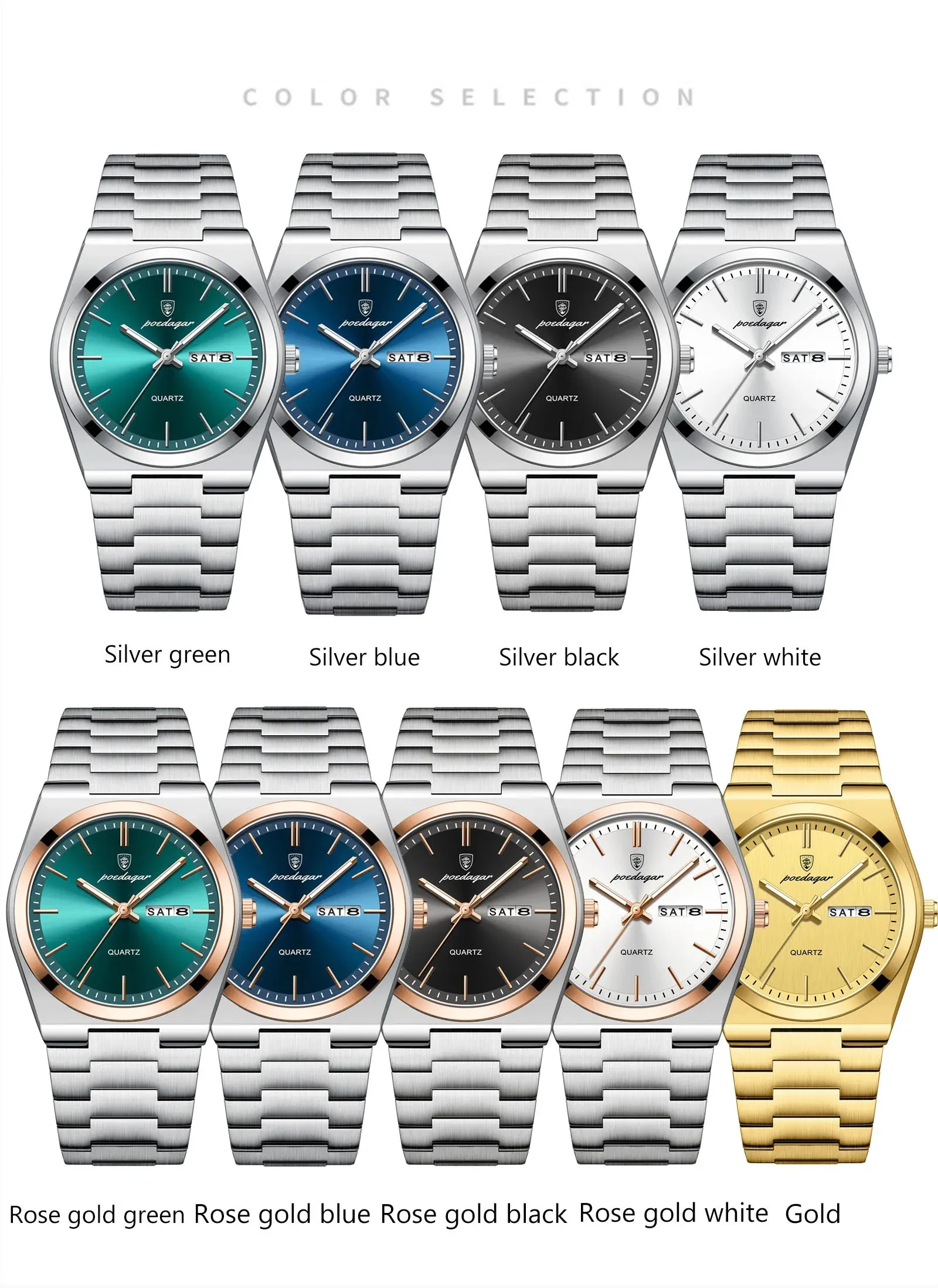 POEDAGAR Luxury Watch For men  Waterproof Luminous Date Week Stainless Steel Men Watch Casual Quartz  box
