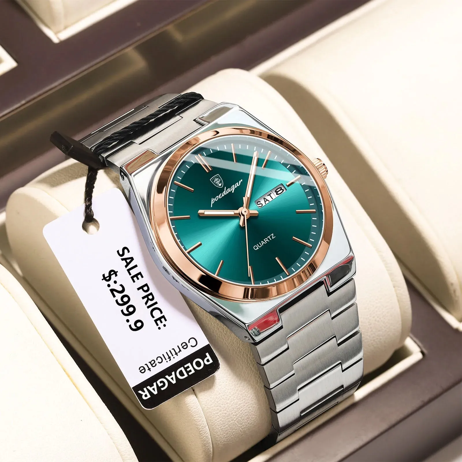 POEDAGAR Luxury Watch For men  Waterproof Luminous Date Week Stainless Steel Men Watch Casual Quartz  box