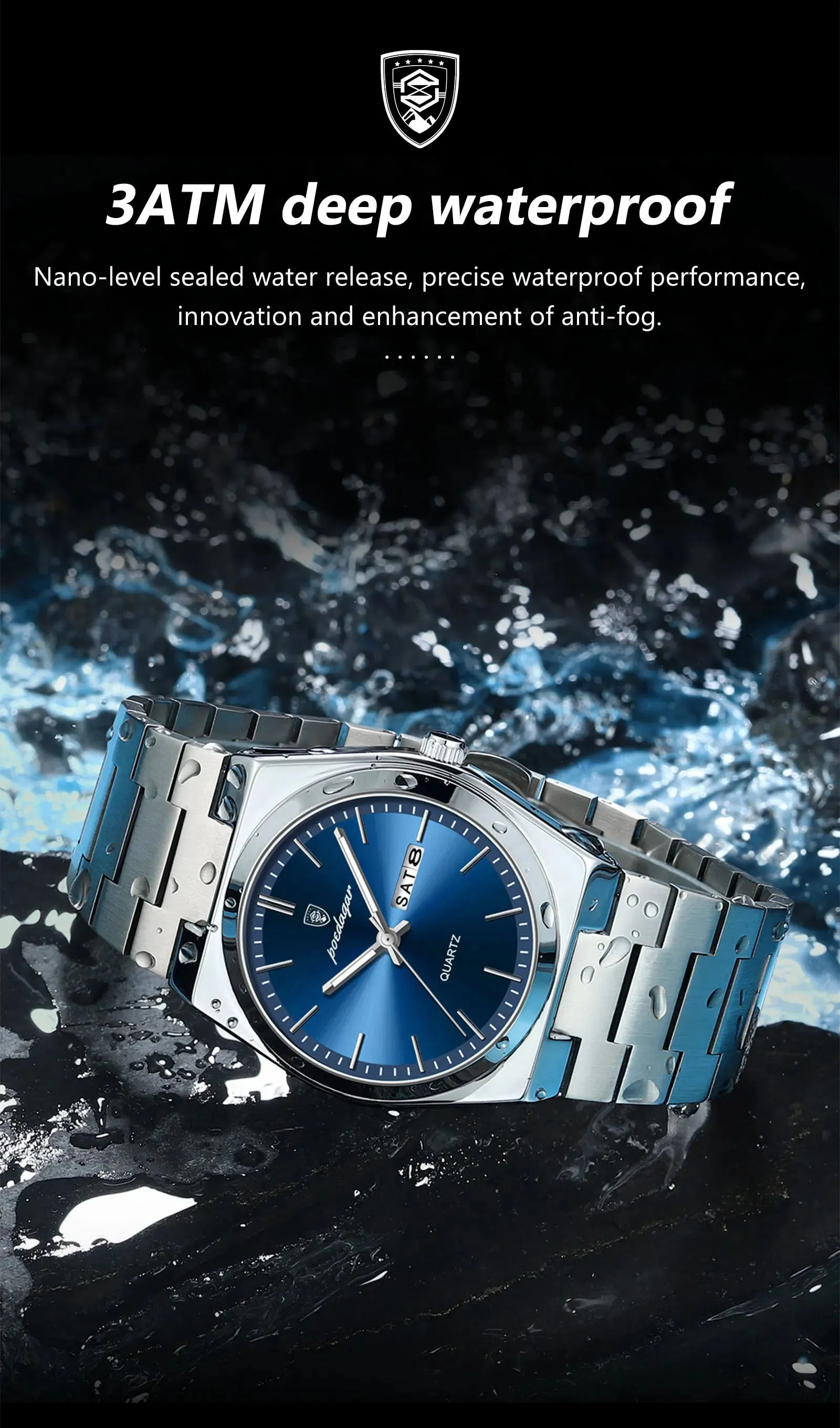 POEDAGAR Luxury Watch For men  Waterproof Luminous Date Week Stainless Steel Men Watch Casual Quartz  box