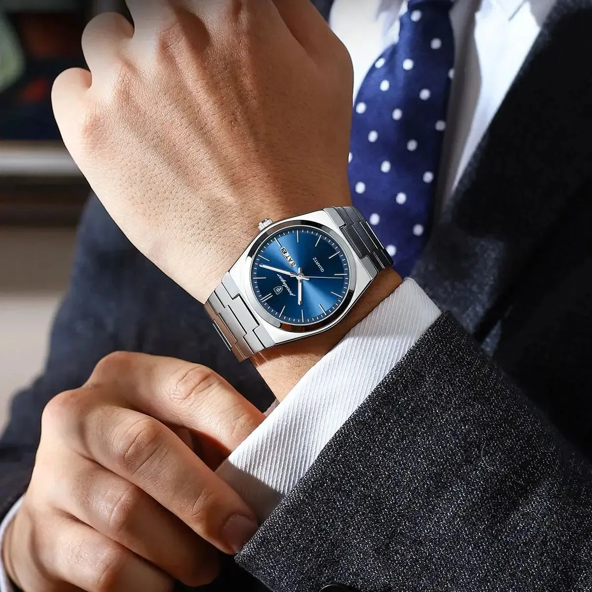 POEDAGAR Luxury Watch For men  Waterproof Luminous Date Week Stainless Steel Men Watch Casual Quartz  box
