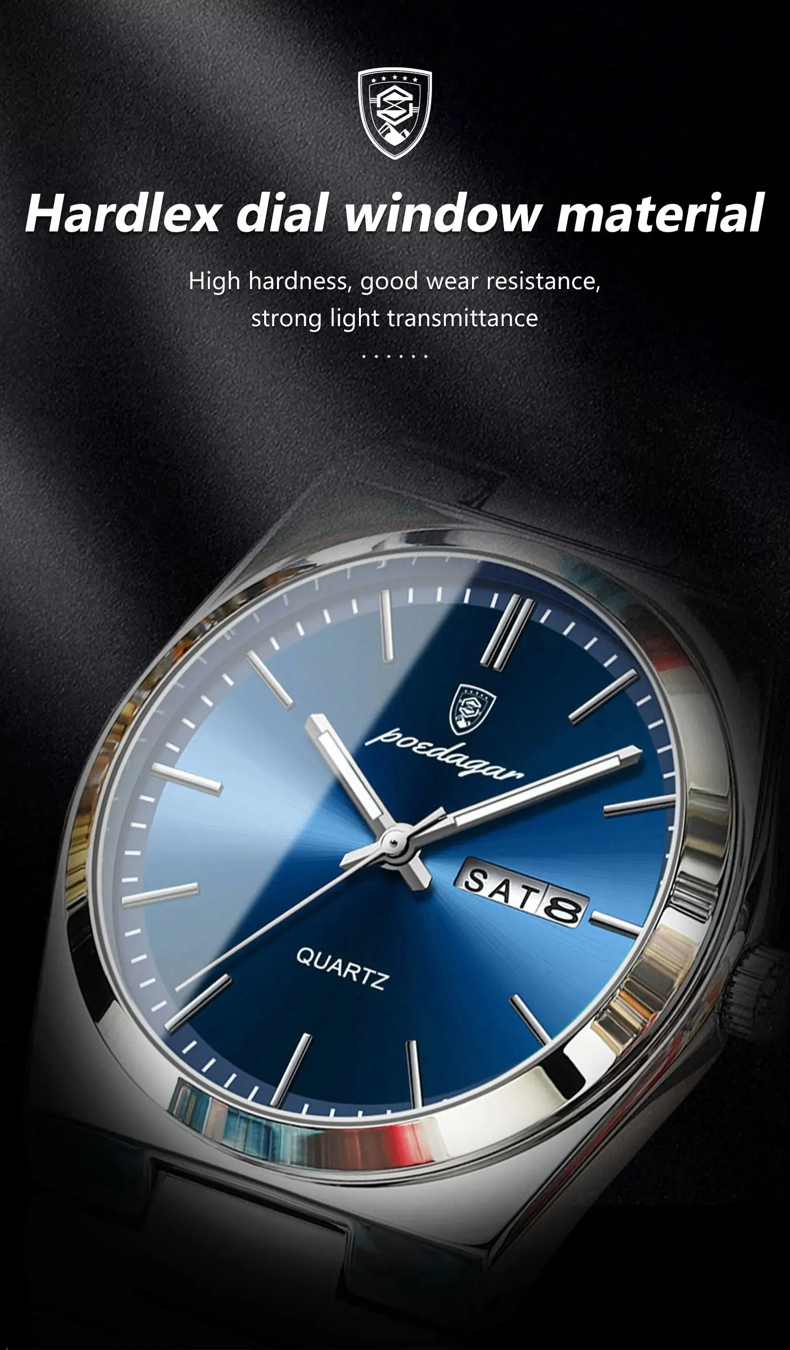 POEDAGAR Luxury Watch For men  Waterproof Luminous Date Week Stainless Steel Men Watch Casual Quartz  box