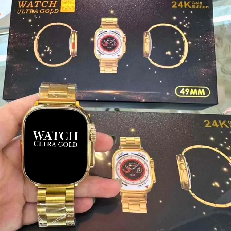 Premium 24K Ultra Watch Gold Edition | Full HD Display | Bluetooth Calling | Wireless Charging | Unlimited Watch Faces | Multiple Sports Mode