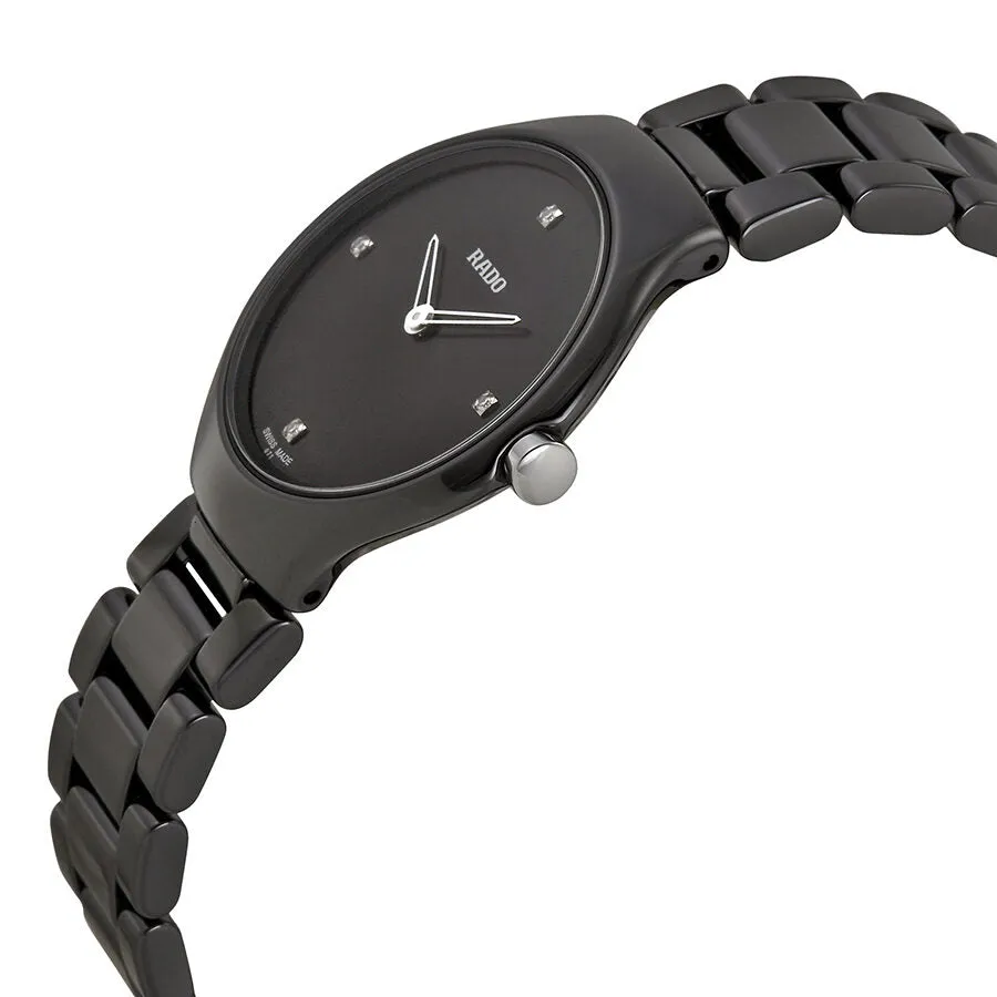 Rado True Thinline Black Dial Black Ceramic Ladies Watch R27742712