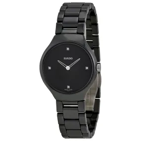 Rado True Thinline Black Dial Black Ceramic Ladies Watch R27742712