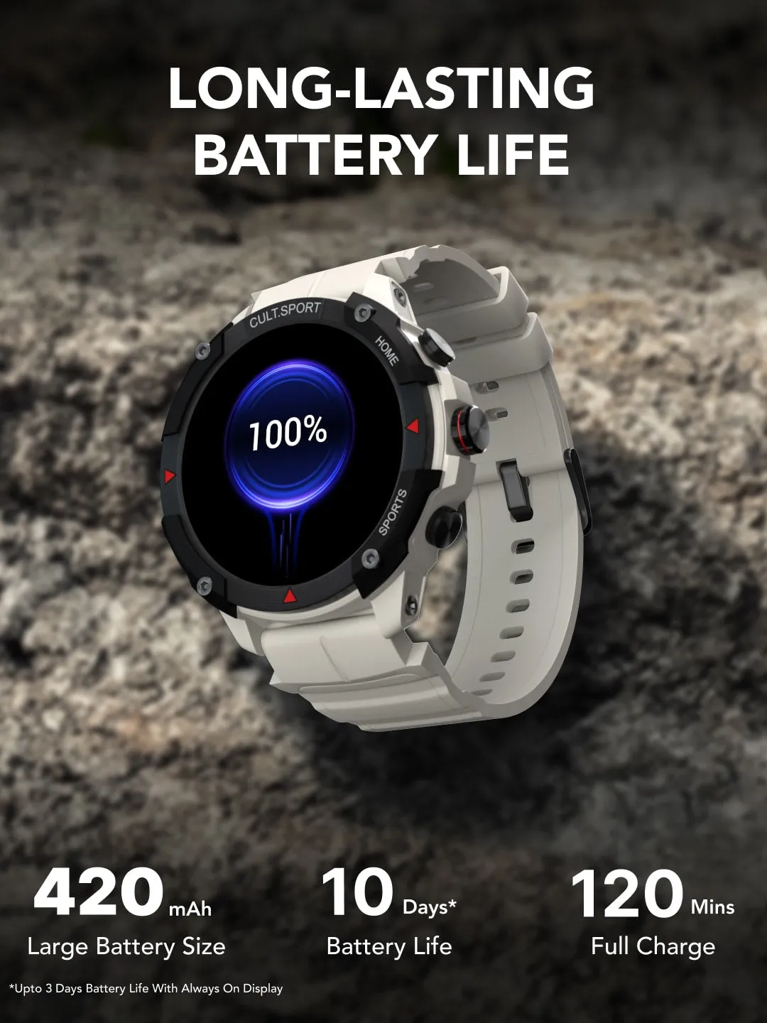 Ranger XR 1.43" AMOLED Outdoor Rugged Bluetooth Calling, 850 NITS, 10 Days Battery Life, Automatic Sports Recognition, Functional Crown, Always on Display (Beige White)