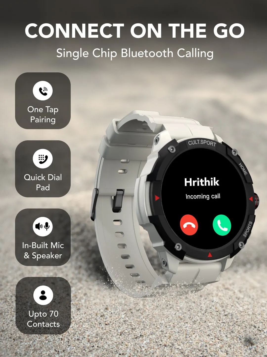 Ranger XR 1.43" AMOLED Outdoor Rugged Bluetooth Calling, 850 NITS, 10 Days Battery Life, Automatic Sports Recognition, Functional Crown, Always on Display (Beige White)