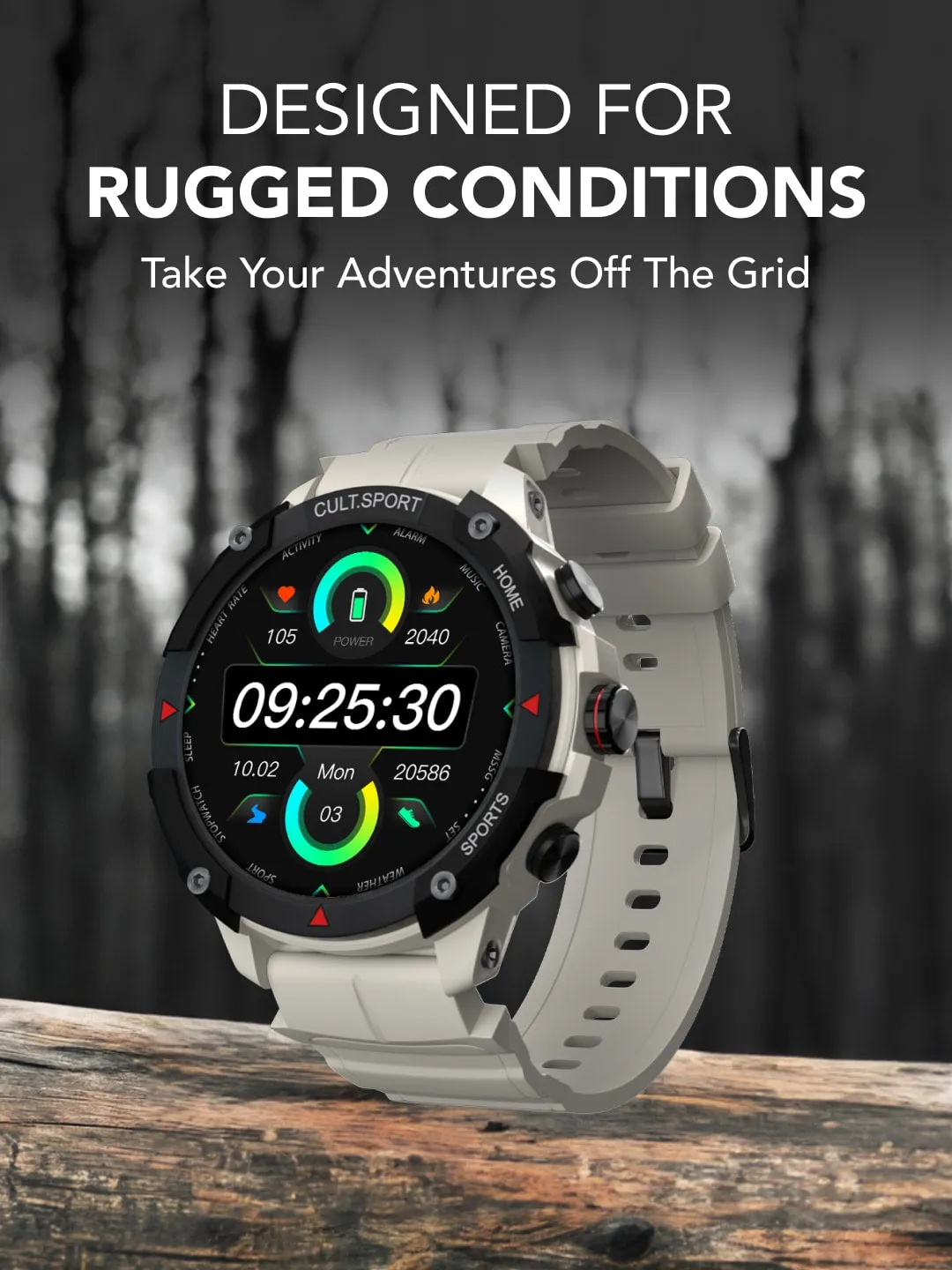 Ranger XR 1.43" AMOLED Outdoor Rugged Bluetooth Calling, 850 NITS, 10 Days Battery Life, Automatic Sports Recognition, Functional Crown, Always on Display (Beige White)