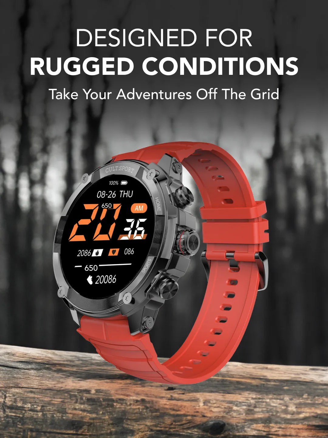 Ranger XR 1.43" AMOLED Outdoor Rugged Bluetooth Calling, 850 NITS, 10 Days Battery Life, Automatic Sports Recognition, Functional Crown, Always on Display (RED)