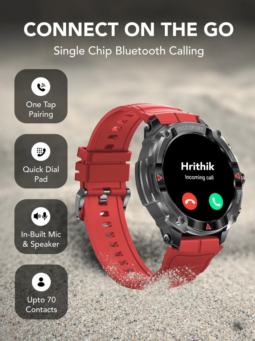 Ranger XR 1.43" AMOLED Outdoor Rugged Bluetooth Calling, 850 NITS, 10 Days Battery Life, Automatic Sports Recognition, Functional Crown, Always on Display (RED)