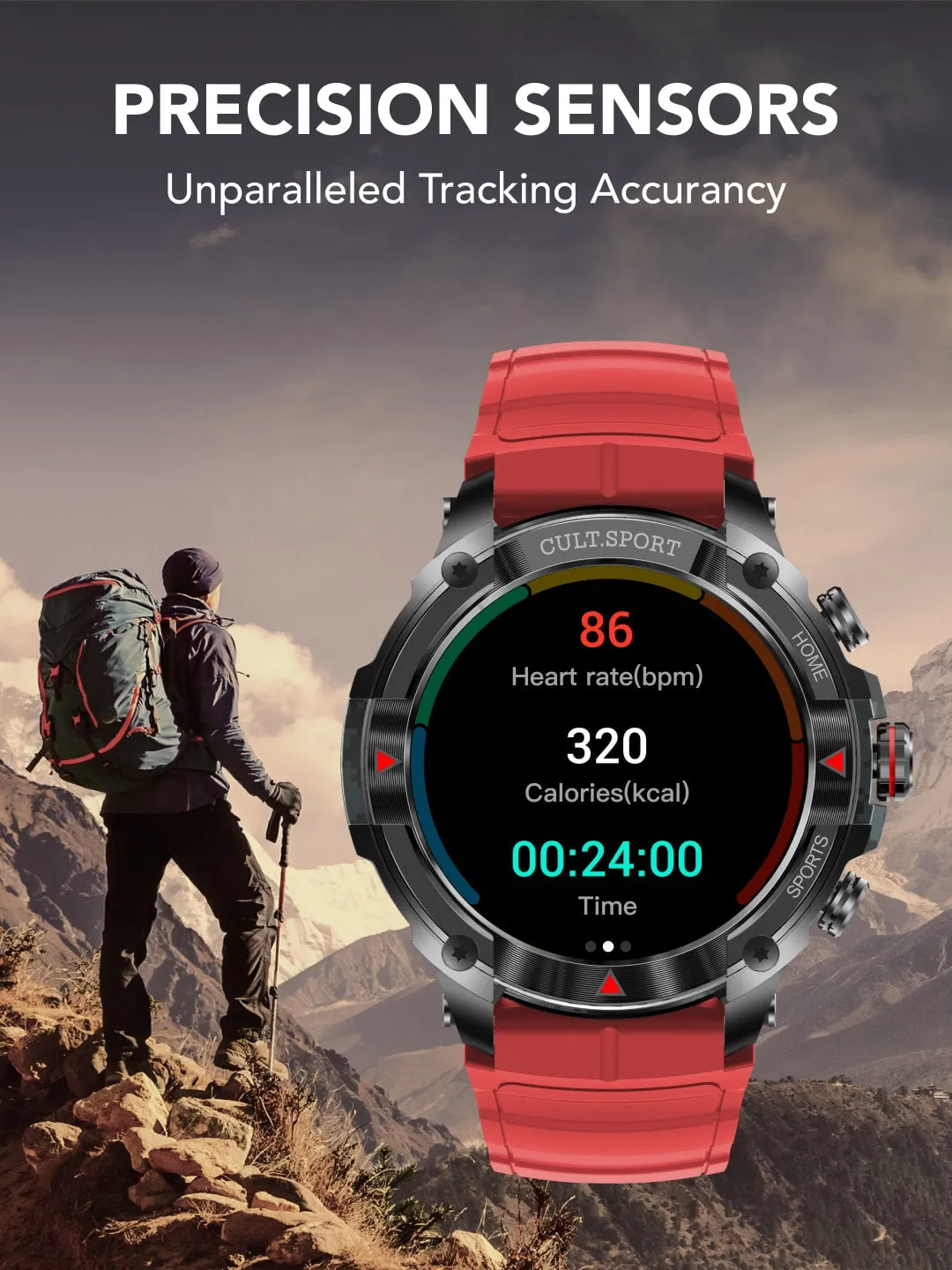Ranger XR 1.43" AMOLED Outdoor Rugged Bluetooth Calling, 850 NITS, 10 Days Battery Life, Automatic Sports Recognition, Functional Crown, Always on Display (RED)