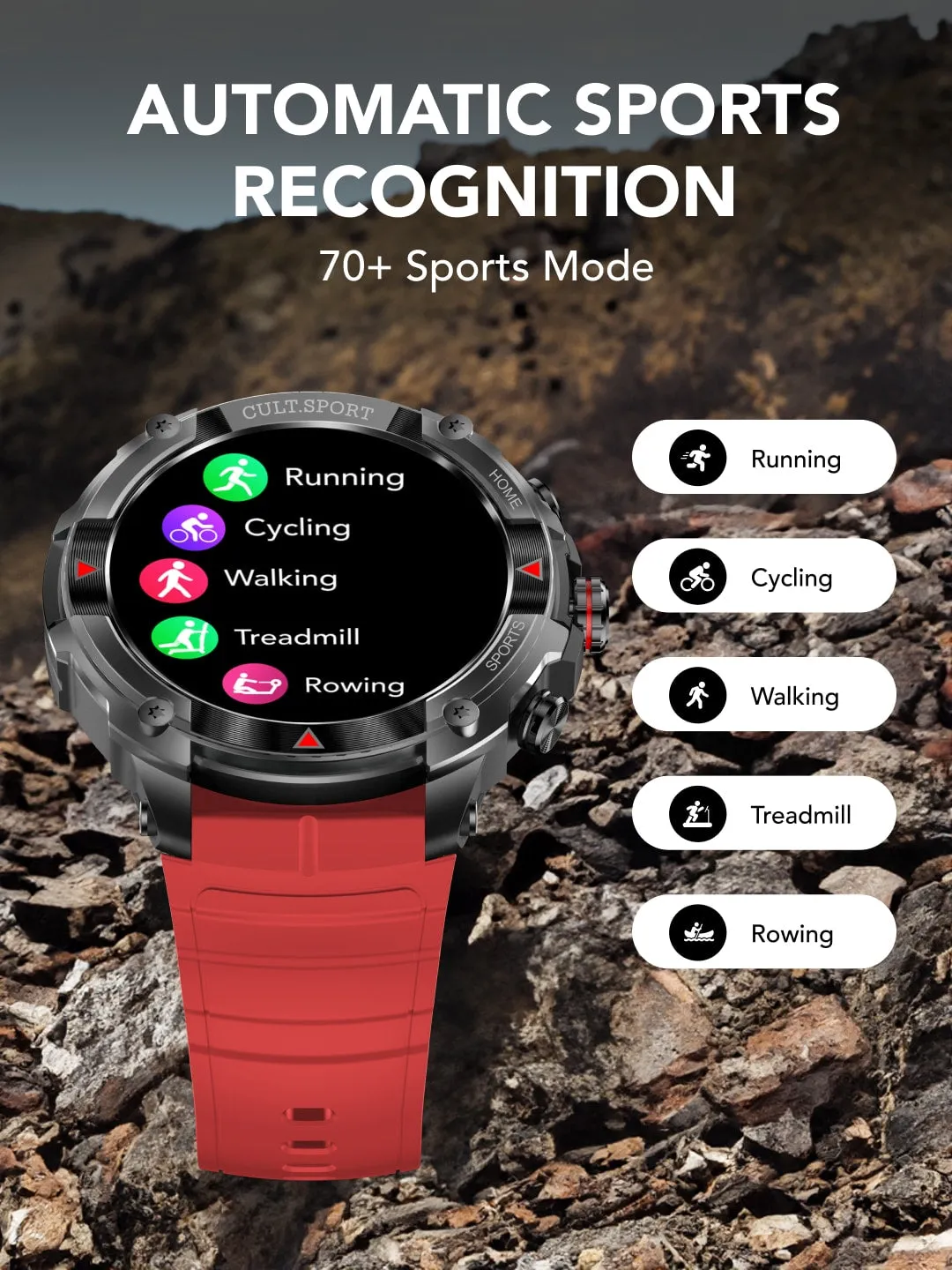 Ranger XR 1.43" AMOLED Outdoor Rugged Bluetooth Calling, 850 NITS, 10 Days Battery Life, Automatic Sports Recognition, Functional Crown, Always on Display (RED)
