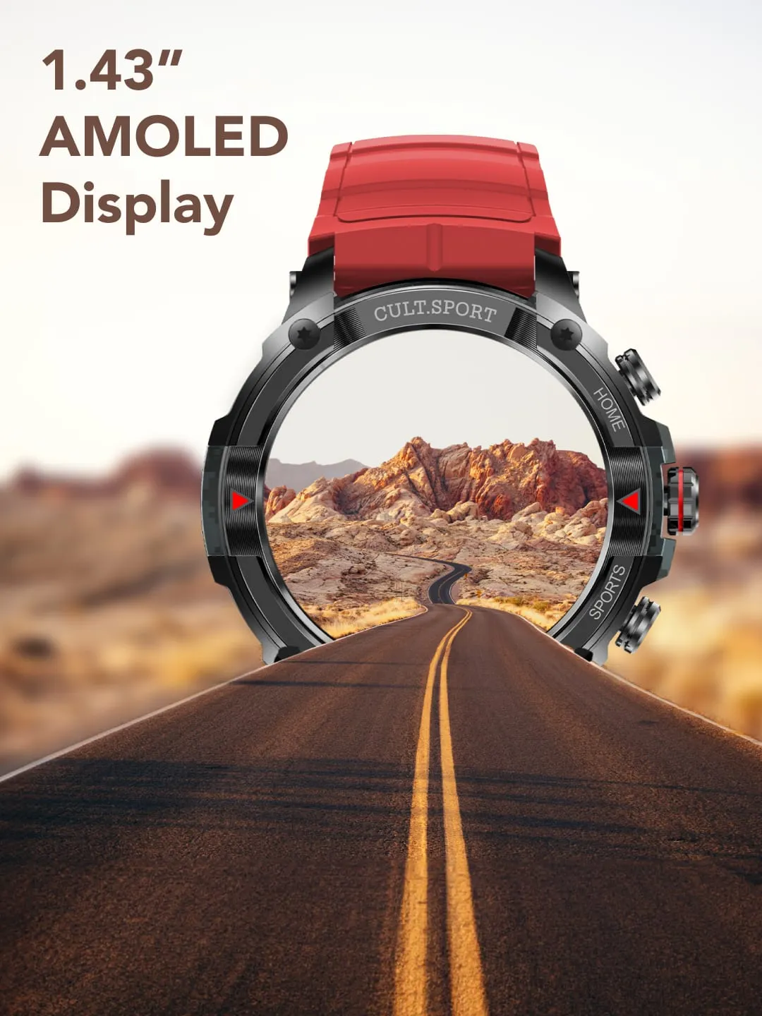 Ranger XR 1.43" AMOLED Outdoor Rugged Bluetooth Calling, 850 NITS, 10 Days Battery Life, Automatic Sports Recognition, Functional Crown, Always on Display (RED)