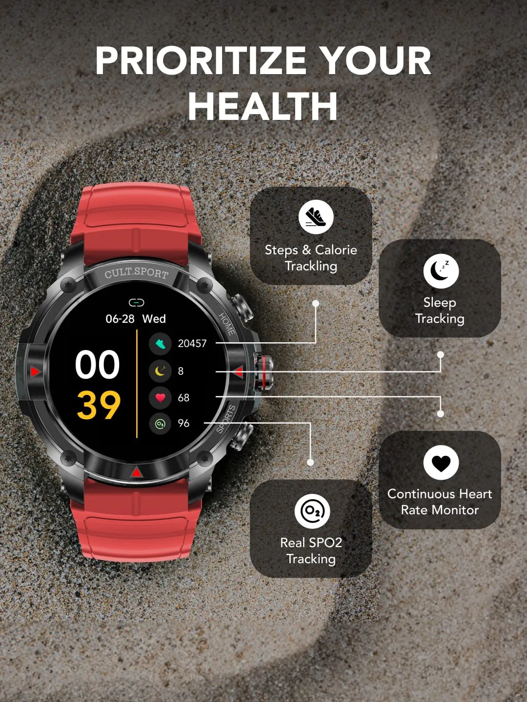 Ranger XR 1.43" AMOLED Outdoor Rugged Bluetooth Calling, 850 NITS, 10 Days Battery Life, Automatic Sports Recognition, Functional Crown, Always on Display (RED)