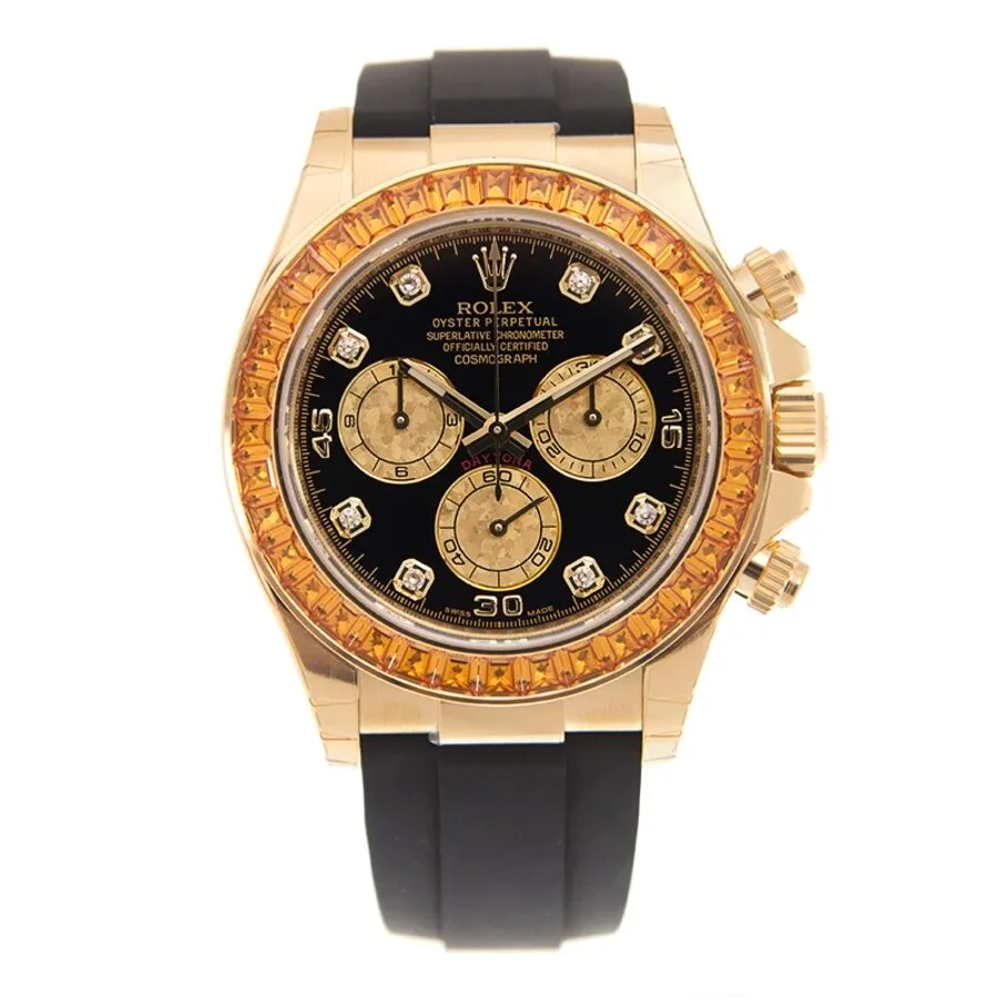 Rolex Cosmograph Daytona Chronograph Automatic Chronometer Diamond Black Dial Watch 116588 SACO