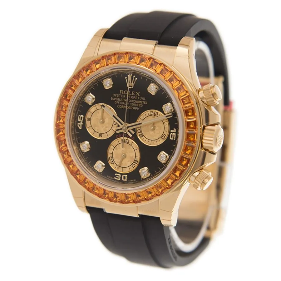 Rolex Cosmograph Daytona Chronograph Automatic Chronometer Diamond Black Dial Watch 116588 SACO