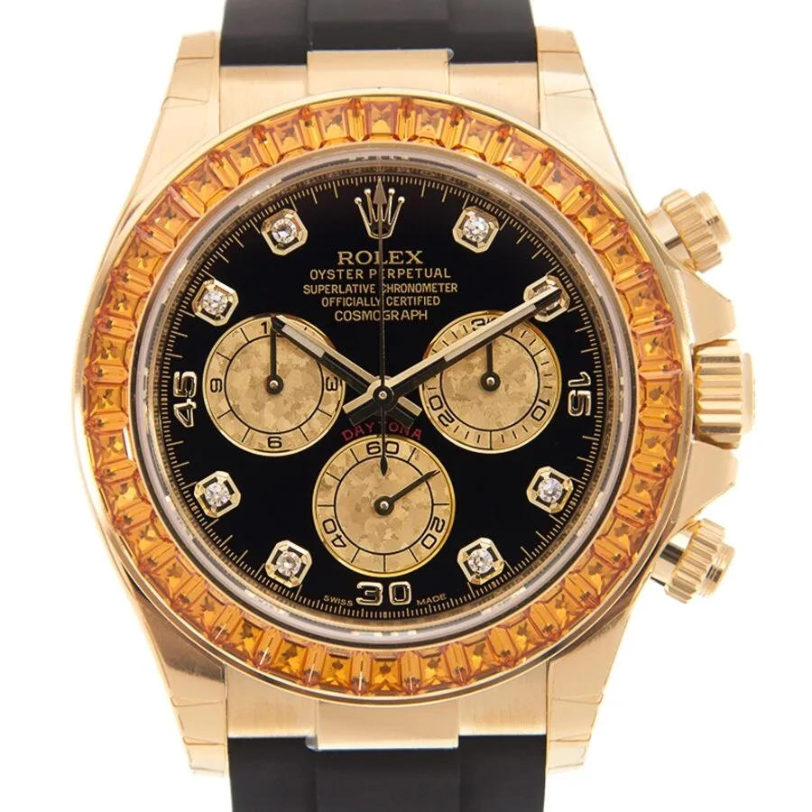Rolex Cosmograph Daytona Chronograph Automatic Chronometer Diamond Black Dial Watch 116588 SACO