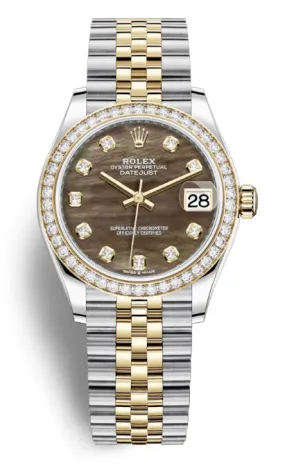 Rolex Datejust 31 Black Mother of Pearl Diamond Dial Ladies Steel and 18kt Yellow Gold Jubilee Watch 278383BKMDJ