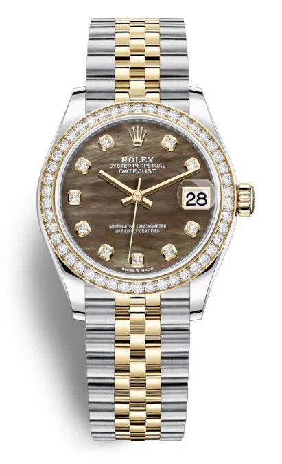 Rolex Datejust 31 Black Mother of Pearl Diamond Dial Ladies Steel and 18kt Yellow Gold Jubilee Watch 278383BKMDJ