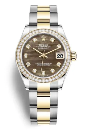 Rolex Datejust 31 Black Mother of Pearl Diamond Dial Ladies Steel and 18kt Yellow Gold Oyster Watch 278383BKMDO
