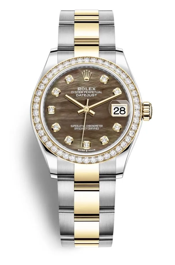 Rolex Datejust 31 Black Mother of Pearl Diamond Dial Ladies Steel and 18kt Yellow Gold Oyster Watch 278383BKMDO