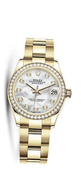 Rolex Datejust 31 Mother of Pearl Diamond Dial Automatic Ladies 18kt Yellow Gold Oyster Watch 278288MDO