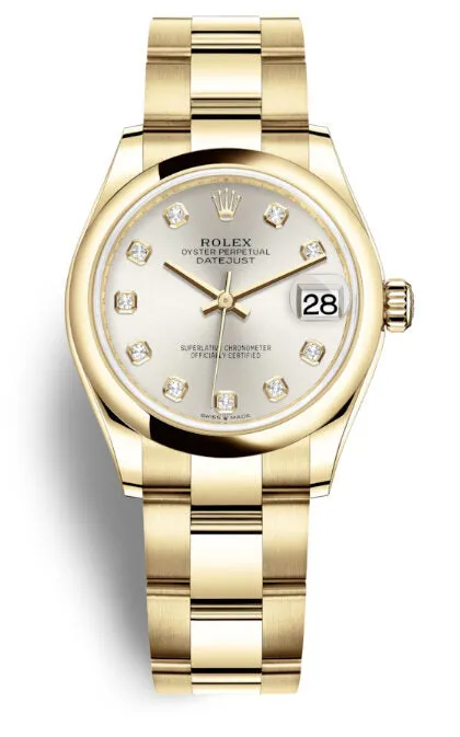 Rolex Datejust 31 Silver Diamond Dial Automatic Ladies 18kt Yellow Gold Oyster Watch 278248SDO
