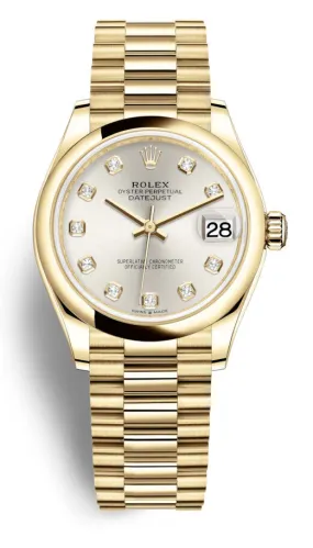 Rolex Datejust 31 Silver Diamond Dial Automatic Ladies 18kt Yellow Gold Oyster Watch 278248SDP