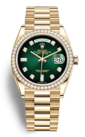 Rolex Day-Date 36 Green Dial 18kt Yellow Gold President Watch 128348GNDP