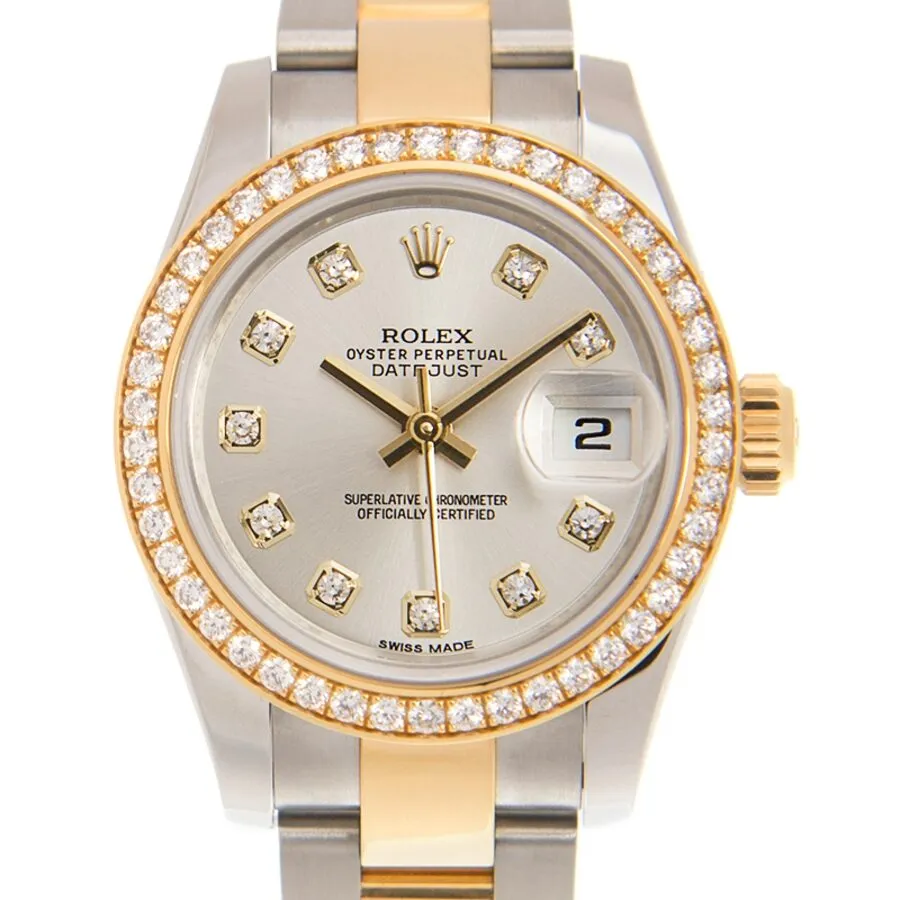 Rolex Lady Datejust Silver Diamond Dial Steel and 18K Yellow Gold Automatic Watch 179383SDO