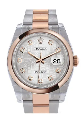 Rolex Oyster Perpetual Datejust Silver Dial Stainless Steel 18K Everose Gold Diamond Ladies Watch 116201SJDO