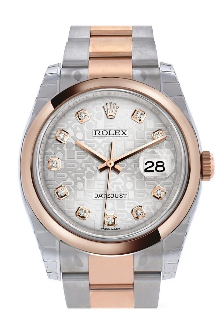 Rolex Oyster Perpetual Datejust Silver Dial Stainless Steel 18K Everose Gold Diamond Ladies Watch 116201SJDO