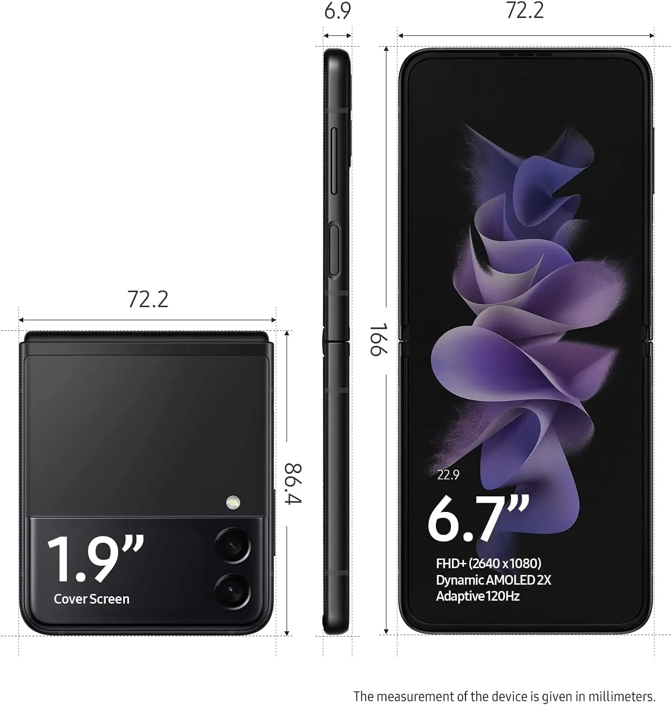 Samsung Galaxy Z Flip3 5G, 256GB, 8GB RAM, Dual SIM - Black - Unlocked