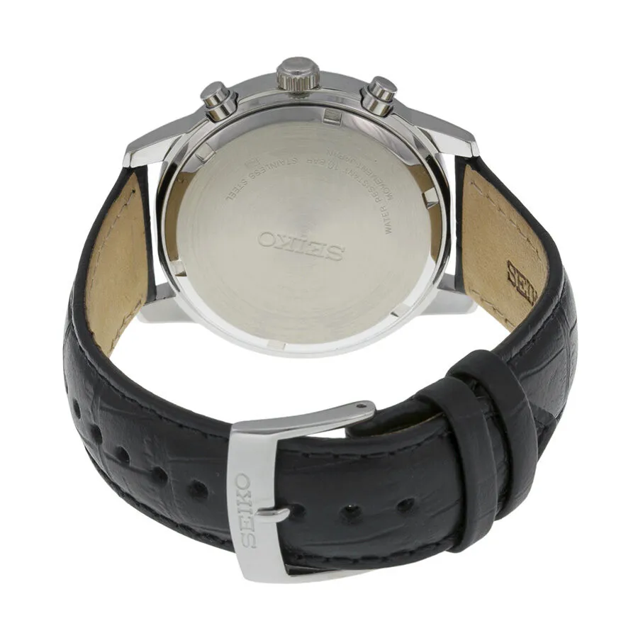Seiko Chronograph Black Dial Black Leather Men's Watch SNDC33