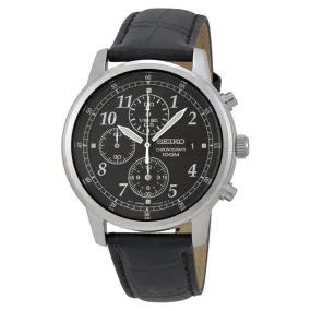 Seiko Chronograph Black Dial Black Leather Men's Watch SNDC33