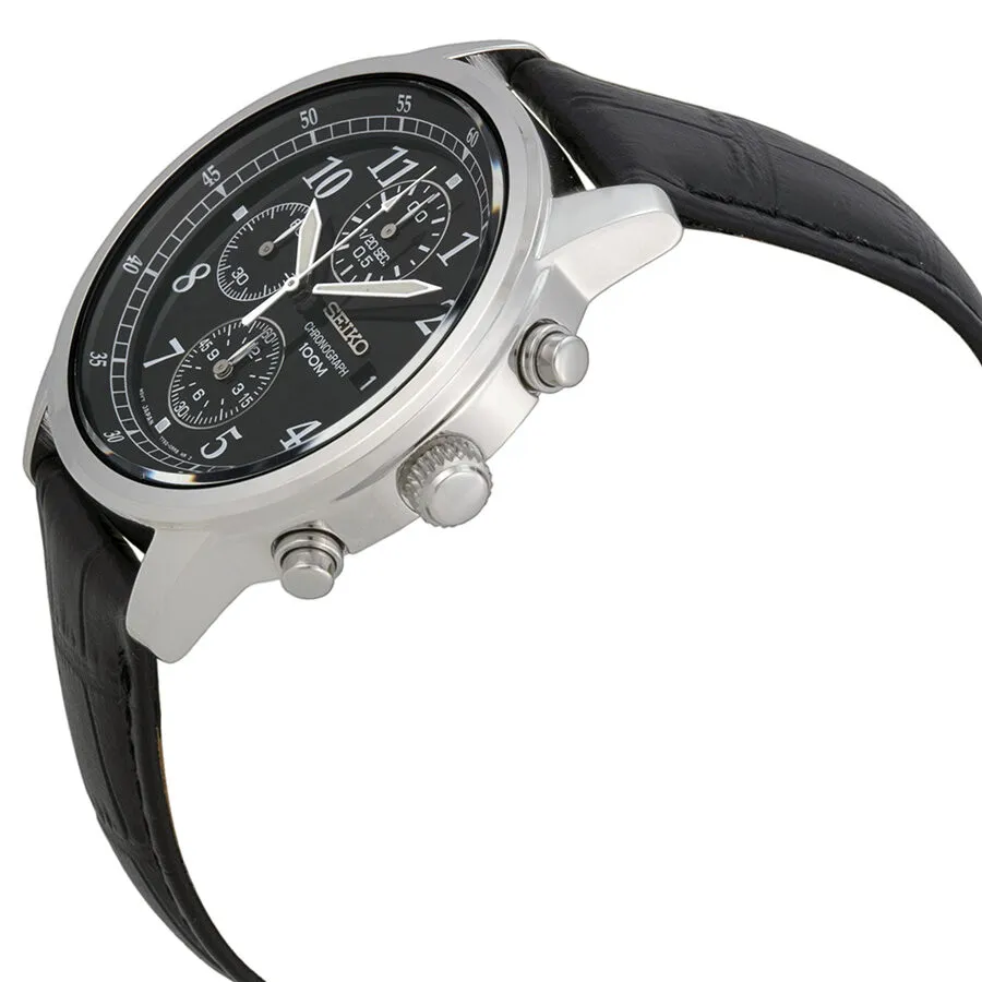 Seiko Chronograph Black Dial Black Leather Men's Watch SNDC33