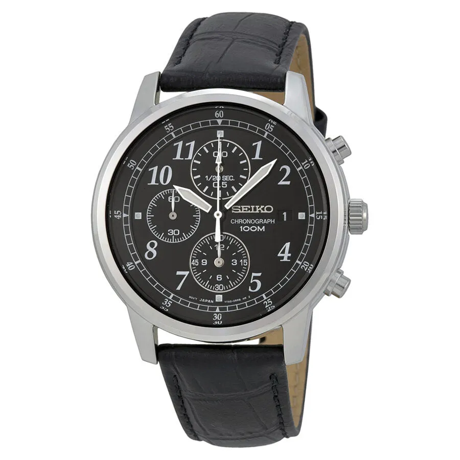 Seiko Chronograph Black Dial Black Leather Men's Watch SNDC33